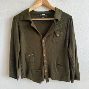Anthropologie Olive Green Button-Front Sweater Cardigan